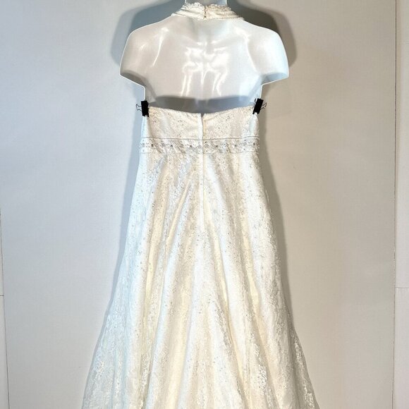 David's Bridal SZ 22 Ivory Lace Halter Cut Empire Waist Wedding Gown Romantic - Picture 7 of 13